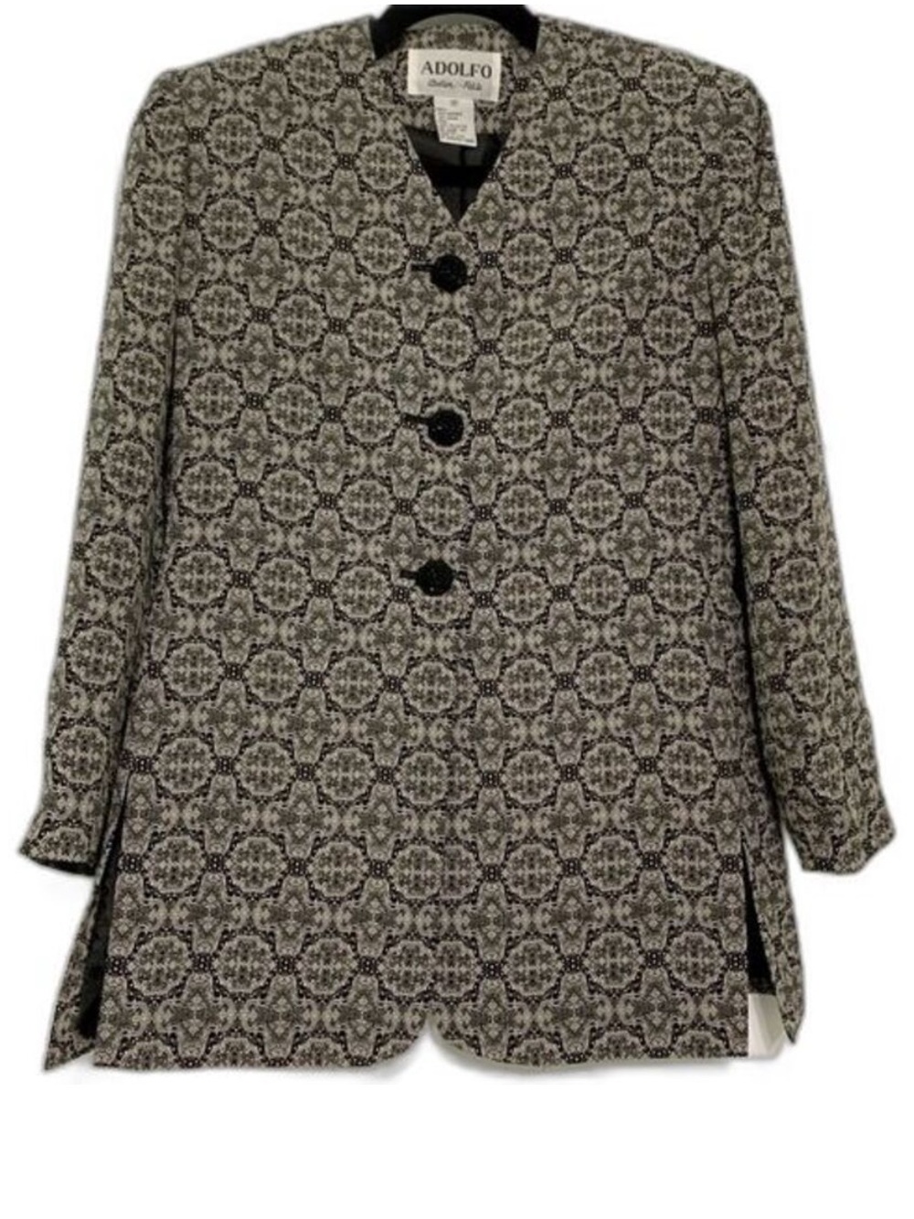 Adolfo Atelier Vintage Evening Collarless Jacket Ornate Buttons Shoulder Pads 4P